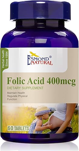 Esmond Natural Ácido fólico 400 mcg (apoyo de la prnancia, mantenimiento de las funciones de salud), GMP, certificado por Assn de productos