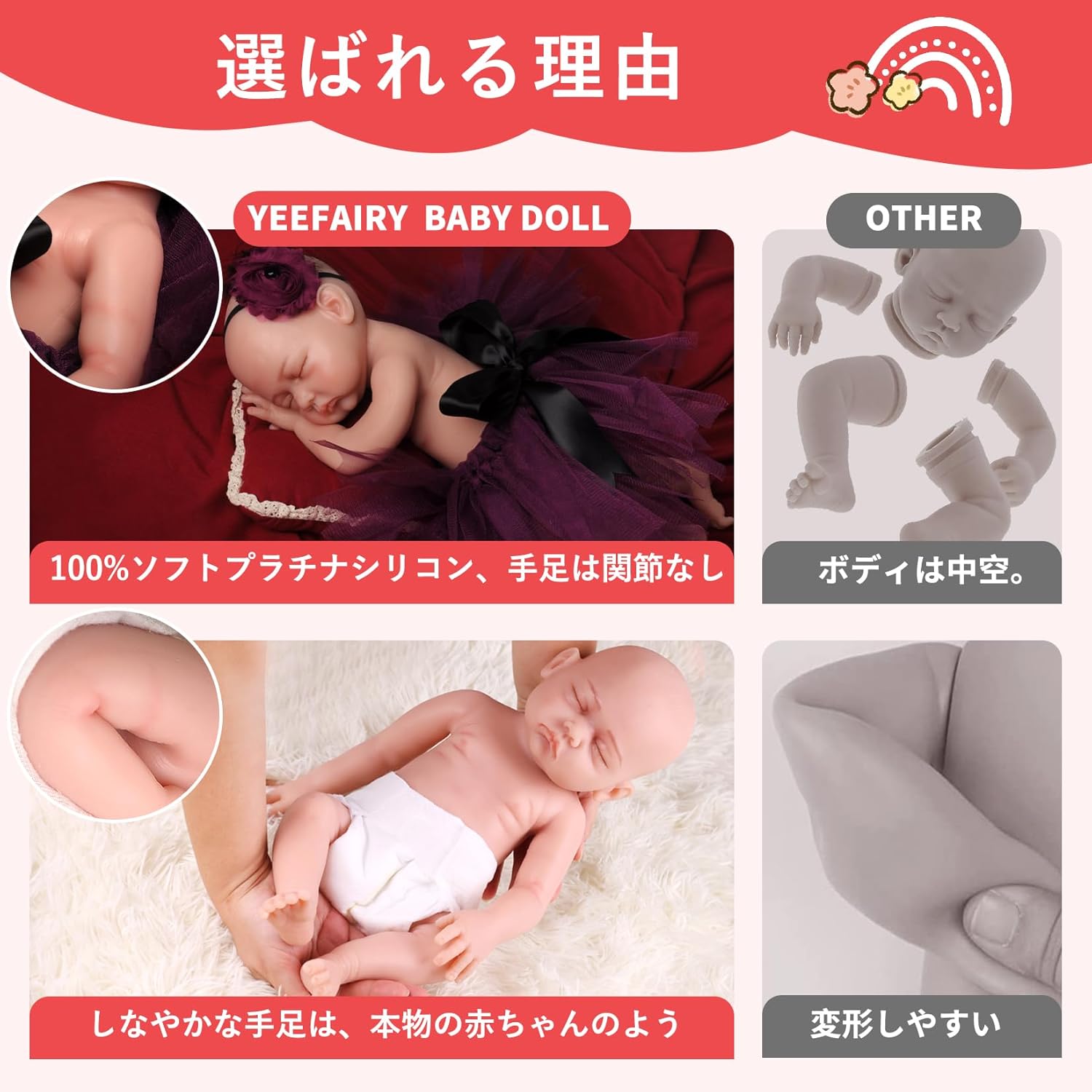 Lifelike Reborn Silicone Baby Girl Dolls Full Body 17 Inch Realistic Silicone Newborn Doll Eyes Closed 6 lb for Education Companionship(Ivory)