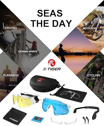 Miniatura 9 de X-TIGER Gafas de ciclismo polarizadas con 5 lentes intercambiables, MTB para ciclismo, béisbol, carrera, lentes deportivos para hombres y mujeres