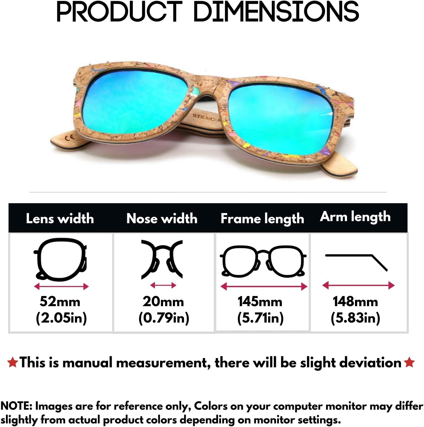 EDGEIWEAR Real Natural Corkwood Frame Polarized Sunglasses Eco Friendly With Color Mirror Lens Bamboo Case included WDES02-P1GNRV(gnrv)