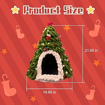 Christmas Cat House - Cute Cave Bed, Soft Teepee, Warm Winter Semi-Enclosed Shelter For Puppy & Kitten