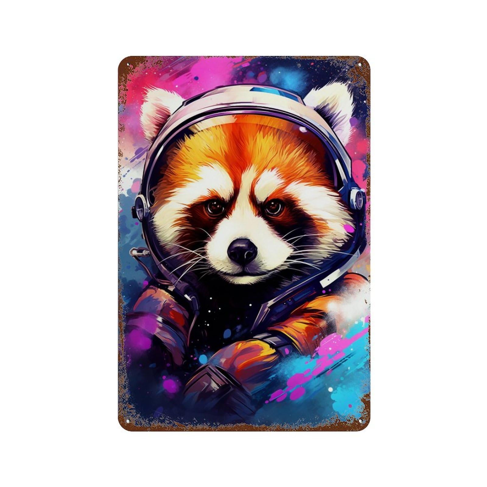 Garage Style Cosmic Red Panda Explorer-4 Retro Metal Sign 11.8"x7.9", Classic Wall Plaque for Bar And Workshop