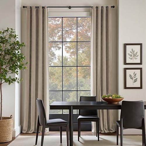 Miniatura 8 de Lazzzy Cortinas de terciopelo beige con aislamiento térmico de 108 pulgadas, cortinas extralargas para dormitorio, sala de estar, oscurecimiento de