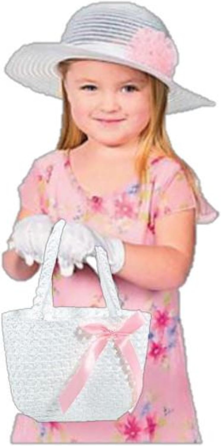 Variety Pink and White Tea Party - Easter Accessories Hat White Gloves Matching Purse