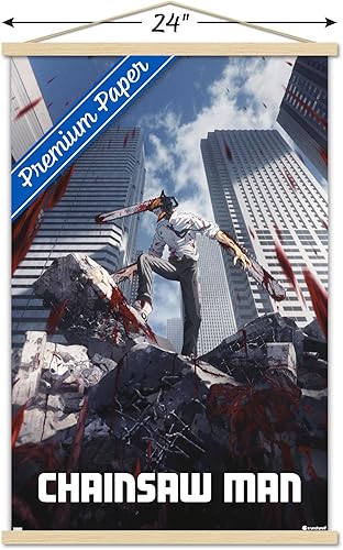 Miniatura 3 de Trends International Chainsaw Man - Póster de pared de arte clave, 22.37 x 34.00 pulgadas, paquete de impresión premium y colgador de madera de haya