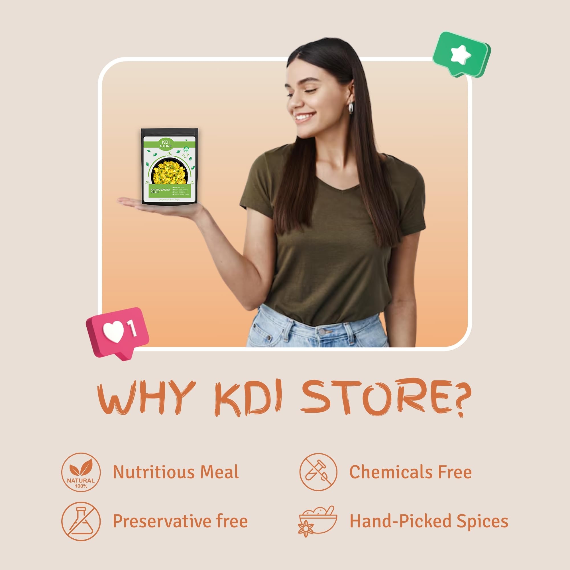 KDI Store Kanda Batata Bhaji, Ready to Eat Indian Spiced Potato Stir Fry, Freeze Dried Food, USDA Organic, 55g