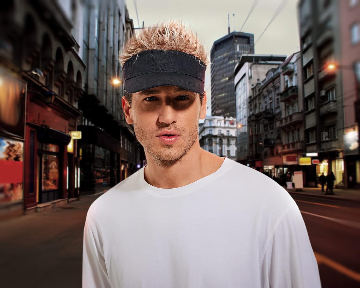 Novelty Visor Cap Adjustable Visor Hat with Spiked Wigs Fake Hair Visor for Adults