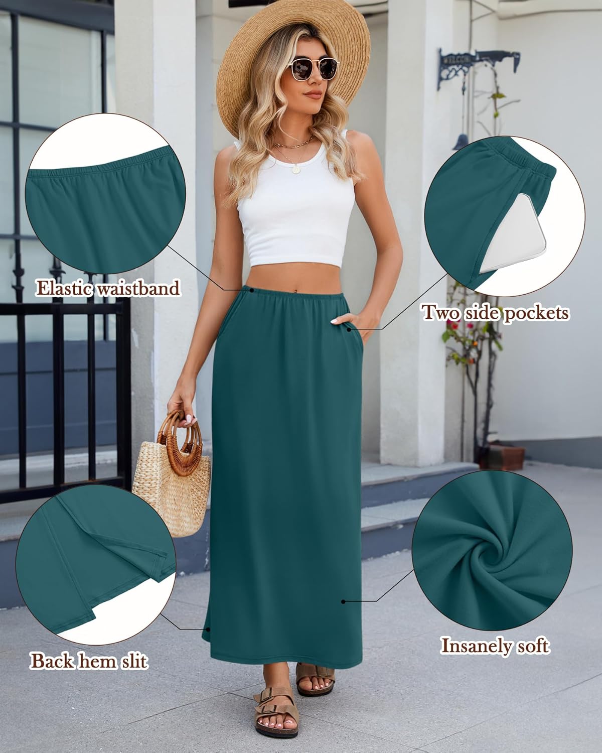 Huukeay 3 Pack Long Maxi Skirts for Women, Back Slit Ankle Length Casual Skirts Elastic Waist Soft Pencil Skirts with Pockets - Image 5