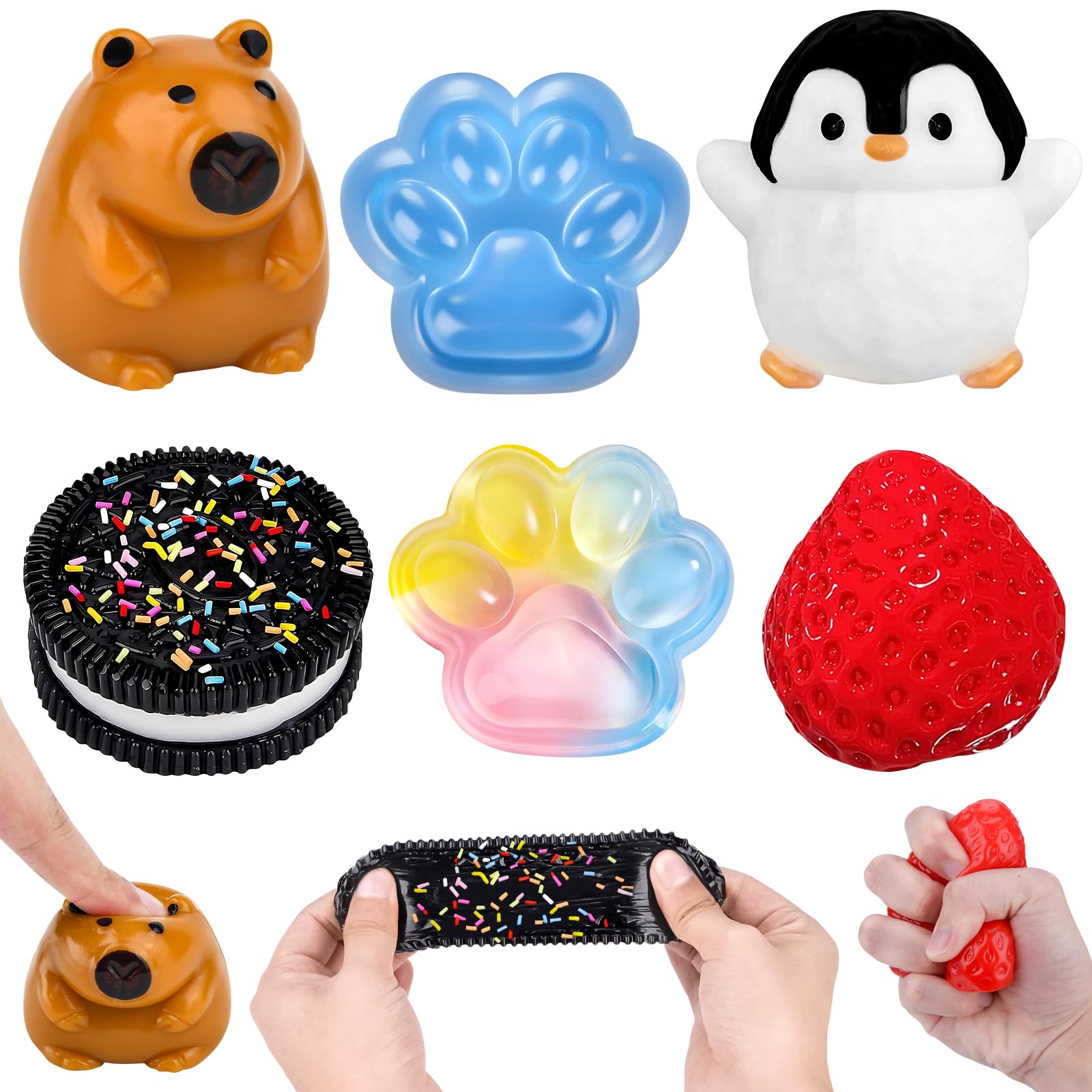 6Pcs Taba Squishy, Fufu Squishy Fidget Toys Kit, Cat Paw Biscuit Strawberry Capybara Squishes Toys, Sensory Taba Squishy Fidget Toys for Kids Adults Anxiety Relief Novelty Gifts — image 1