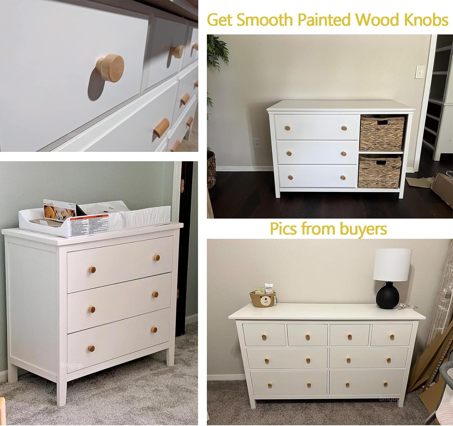 16PCS Wood Knobs Flat Top Round Cabinet Knobs Natural Wooden Dresser Drawer Pulls (Diameter: 35mm/1.38 inch, Height: 25mm/0.99 inch)