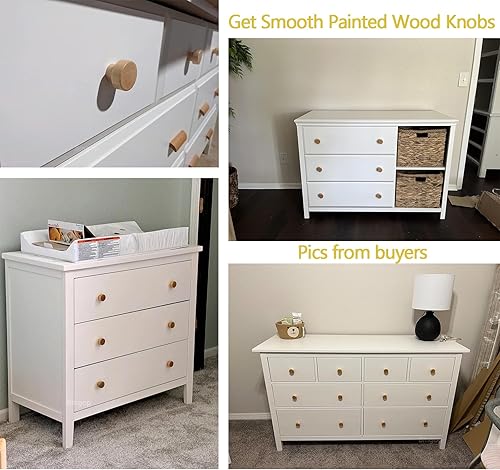 Miniatura 9 de Bmgop 16 pomos de madera redondos con parte superior plana para gabinetes de 1.39 pulgadas (1.378 in) de madera sin acabar, pomos de cajones de