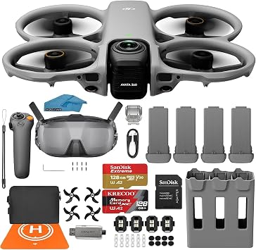 DJI Avata 360 FPV Drone Bundle 4 Intelligent Flight Batteries, Goggles N3 & RC Motion 3 Controller | 4K 360 Immersive Flight, Easy ACRO, 2 x 128GB SD Cards & Sling Bag