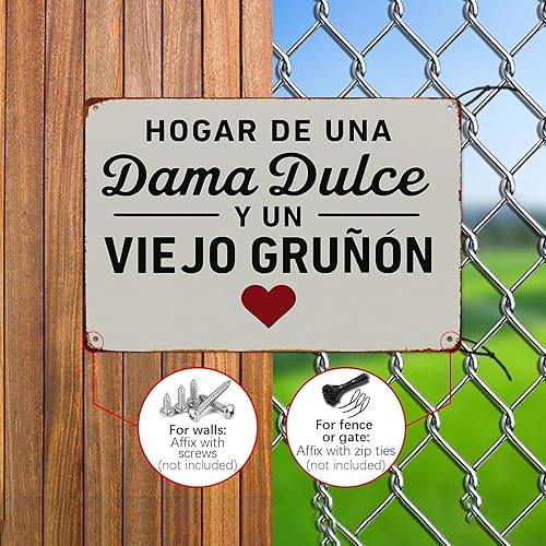 Miniatura 4 de Letrero de metal con texto en inglés Hogar De Una Dama Y De Un Grunon, vintage, divertido, retro, cocina, dormitorio, sala de estar, 8 x 12