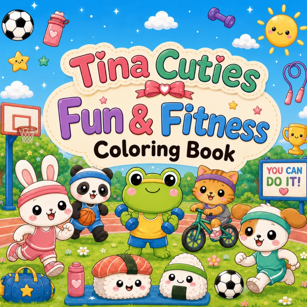 Tina Cuties :Fun & Fitness: 39 - Fun Coloring Pages Featuring Sports, Exercise and Kawaii Characters for Kids Ages 4-8 (Tina Cuties Coloring book)