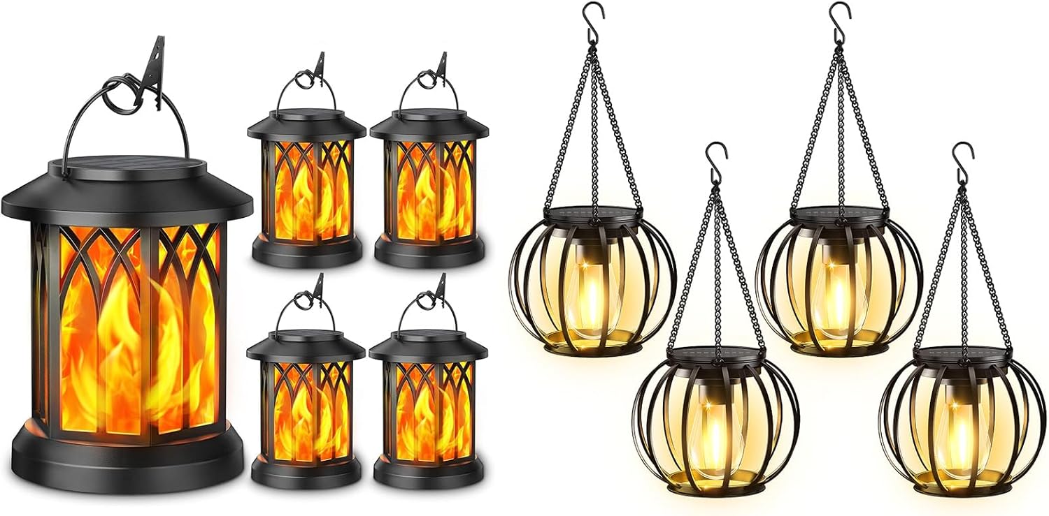 KOOPER 4 Pack Solar Lantern Outdoor Lights with 4 Pack Solar Lanterns Outdoor Lights