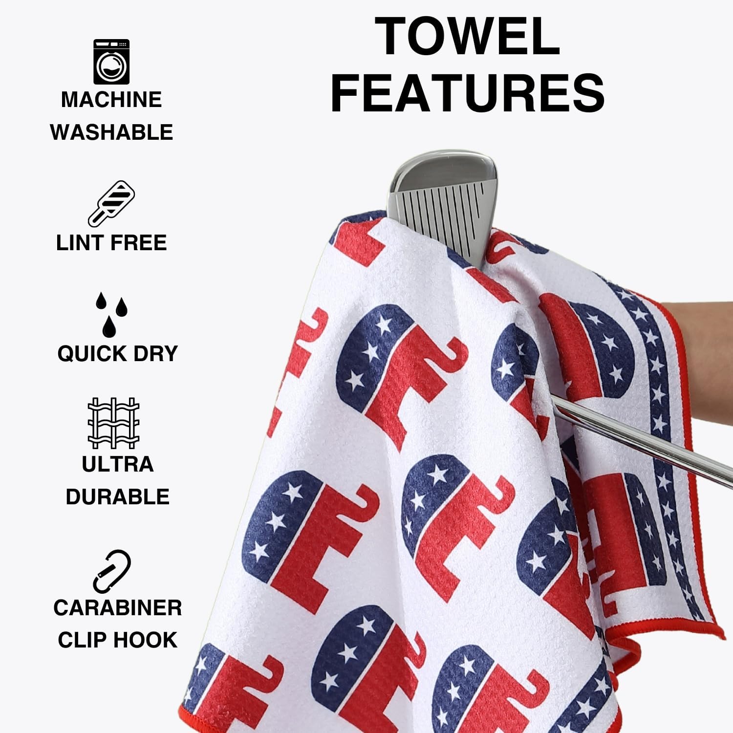 Microfiber Golf Towels for Golf Bags & Carts - Premium Weave Waffle & Ball Towels with Carabiner Clip, Essential Accessories for Men, Women and Kids, Golfer Gifts, Set of 2 (Elephant) - Image 2