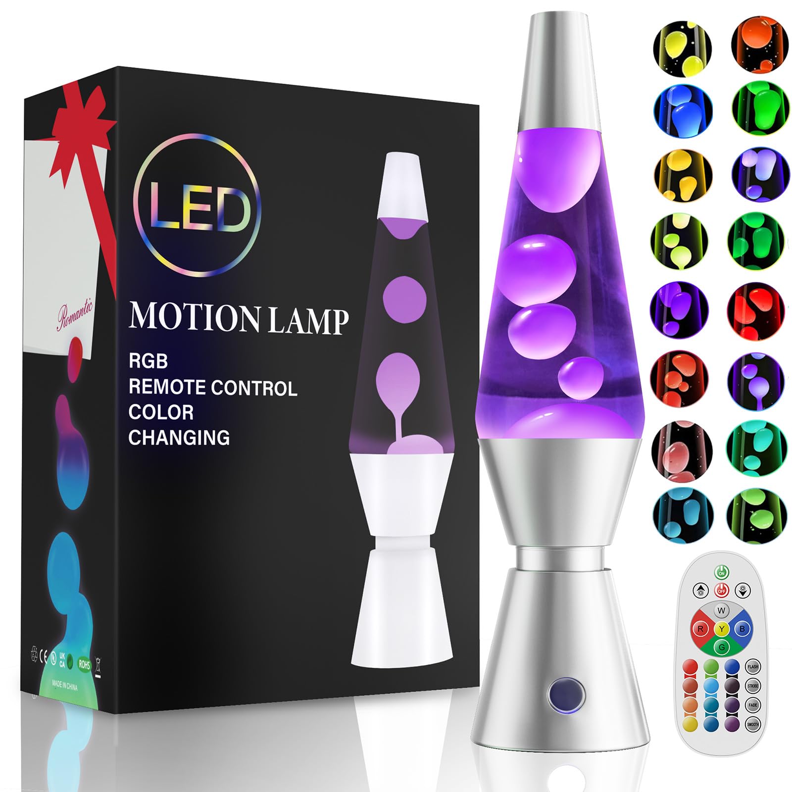 AONESY Große Lavalampen Schwarz mit Fernbedienung: Lavalampe Kinder 17 Farbwechsel Steuerbar | Glitzer lampe Groß Rot/Blau/Grün/Orange | Lavalampe Groß xxl Schlafzimmer - 37cm Weiß