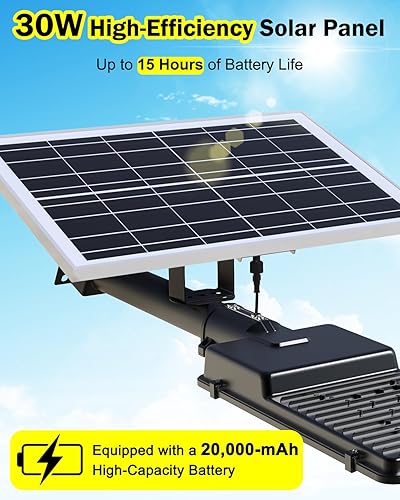 Miniatura 2 de Engrepo Farolas solares al aire libre, 20000LM luces de inundación alimentadas por energía solar con control remoto, anochecer a amanecer IP65