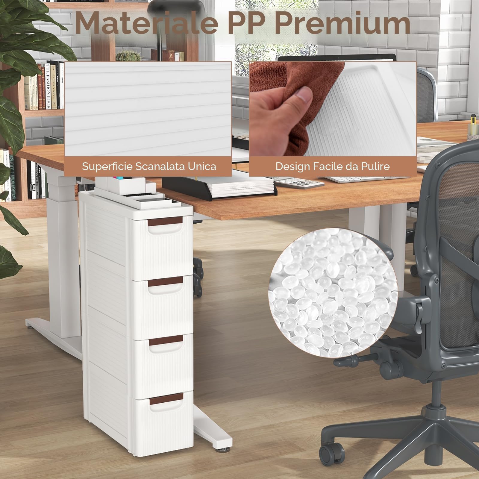 KOMFOTTEU Carrellino Stretto con Ruote, Cassettiera 3/4/5/6 Cassetti Slim, Carrello Portaoggetti a Rotelle, Mobiletto Bagno Salvaspazio per Cucina, Soggiorno, Camera da Letto, Bianco (4 Cassetti)