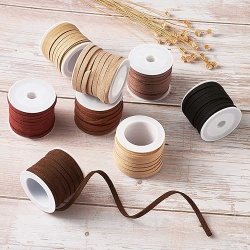 Miniatura 8 de beadthoven 1bag Faux Suede Cord, Mixed Color al azar, 3x 1,5mm sobre 5mroll, 25rollsbolsa