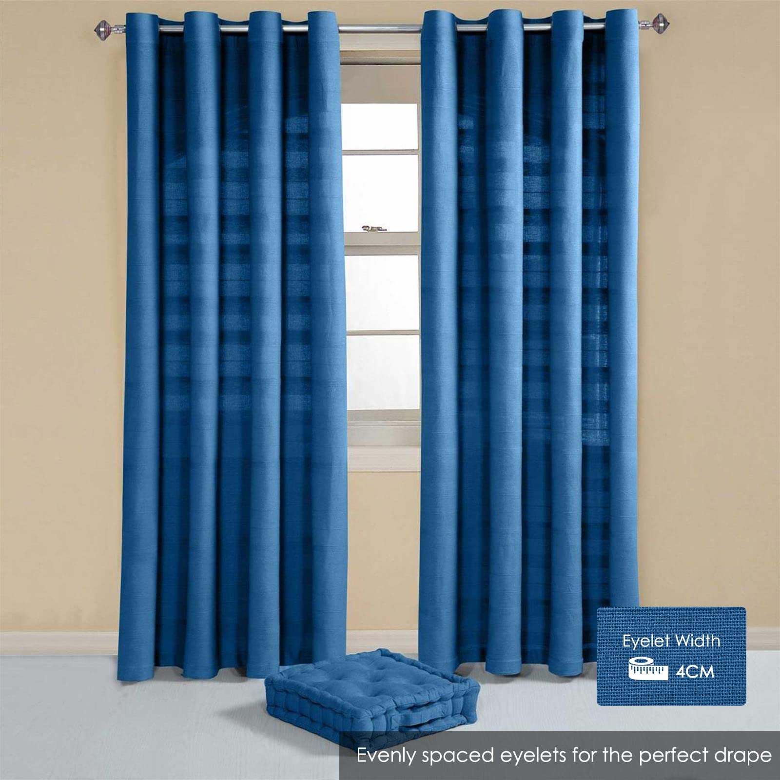 Homescapes Cuscino, Colore Blu, Cotone, Blu, Coppia di Tende 167 x 183 cm