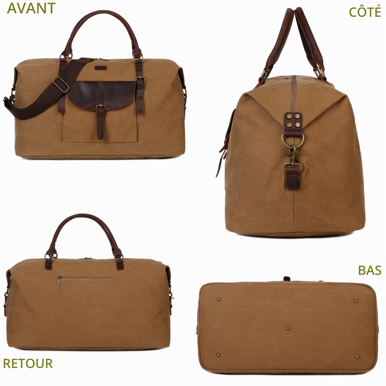 BAOSHA Sac de voyage en cuir véritable et toile Sac de voyage surdimensionné Sac de sport pour hommes HB-15 Marron Vintage