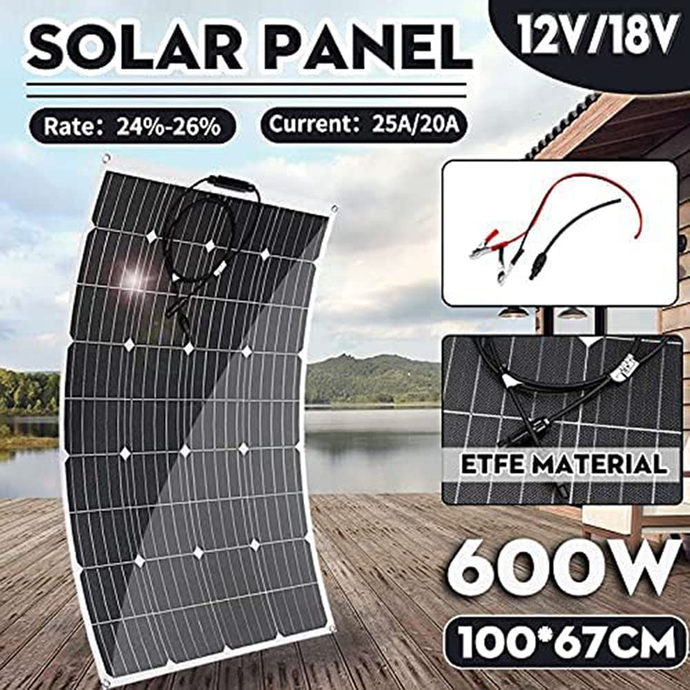Panel Solar 18V 600W Etfe Sistema Solar Flexible Kit de Panel Solar Batería de automóvil RV Completa Cargador Solar Panel Solar monocristalino con Controlador de Carga 40A