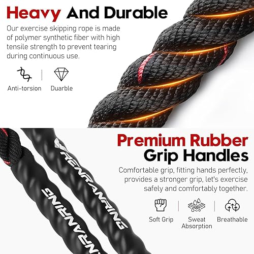 Miniatura 3 de Cuerda de saltar, cuerda de saltar pesada de 3 libras, 4 libras, 5 libras para fitness, cuerdas de salto de ejercicio pesado de 9.8 pies, cuerda de