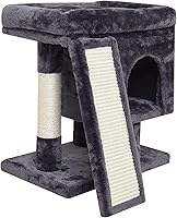 SYANDLVY Small Cat Tree for Indoor Cats & Kittens - Compact Activity Tower with Scratching Post, Plush Perch & Cozy Cave (Smoky Grey)