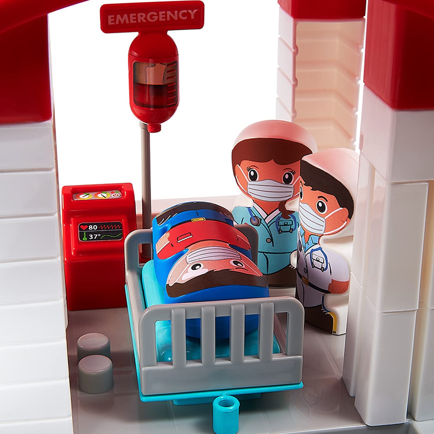 Ecoiffier - Set di 65 mattoncini da Costruzione, con Elicottero, Auto Giocattolo, Medico, Sorella, per Bambini dai 18 Mesi in su