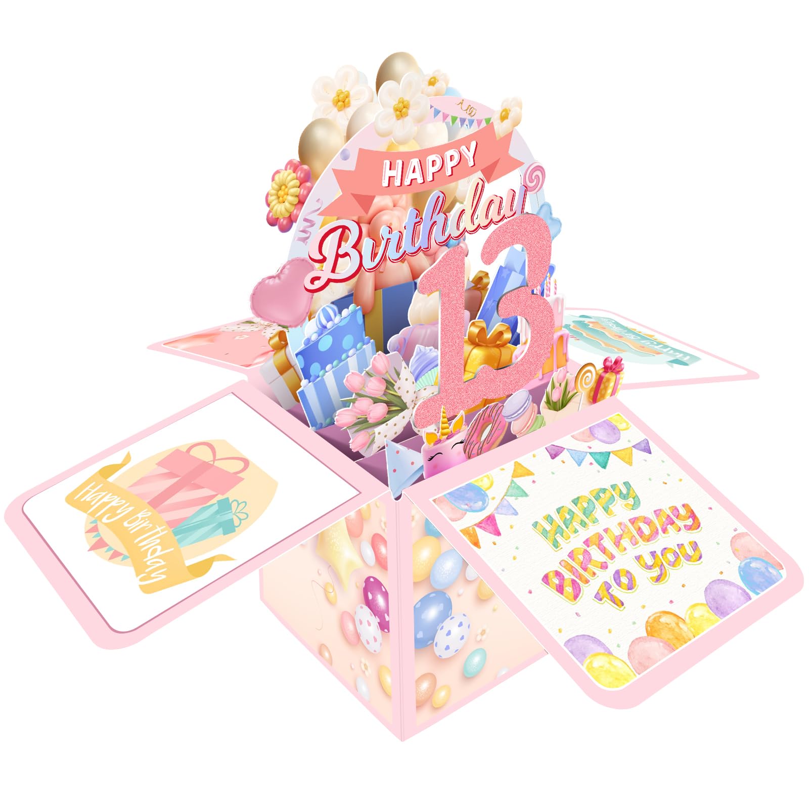 Joycard 13th Birthday Card, Birthday Decorations for Girls, Daughter, and Granddaughter, Awesome 3D Birthday Gift Box, Funny Happy Birthday Card, 13