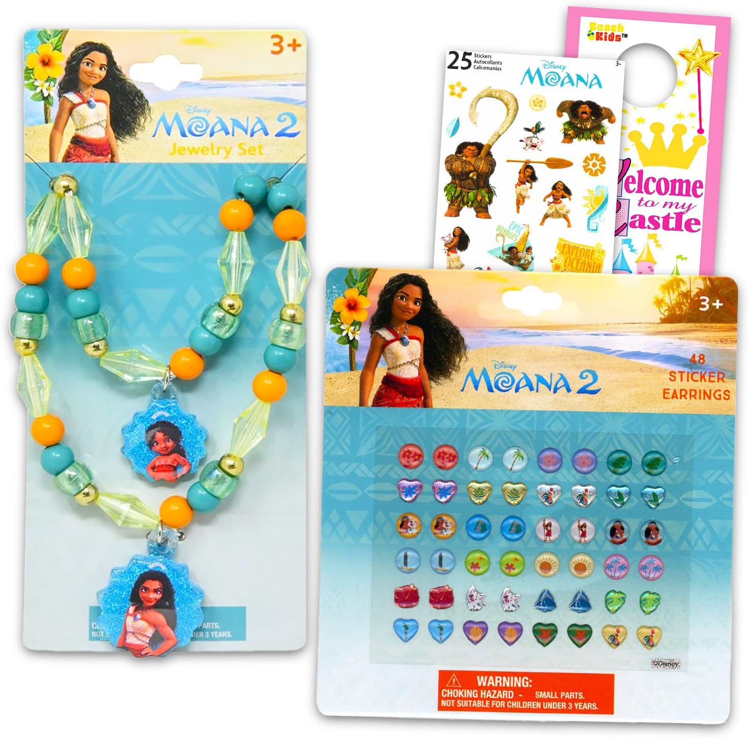 Disney Moana Jewelry Set for Girls Dress Up Accessories Bundle with Necklace, Sticker Earrings, Bracelet, More | Moana Necklace and Bracelet Set for Kids