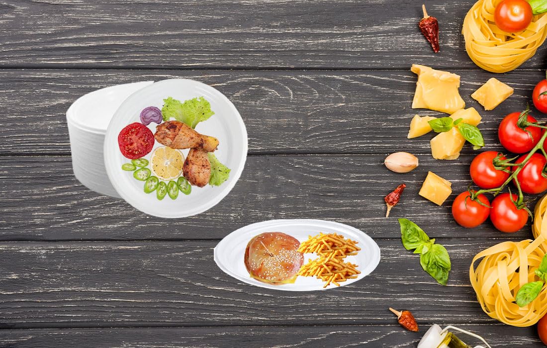 Lauroo Mehrweg-Menüteller Ungeteilt – Ø22 cm Plastikteller | BPA-freier PP Kunststoff | Spülmaschinengeeignet | Mikrowellengeeignet | Plastikgeschirr - 500 Stück