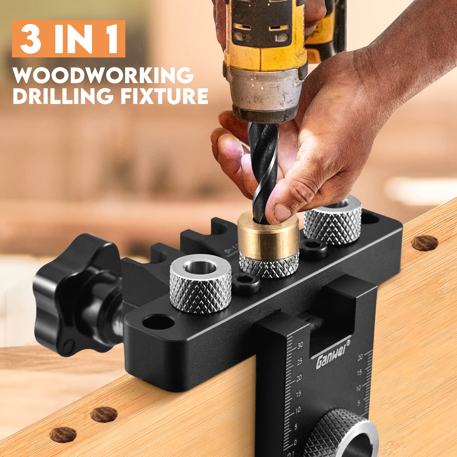 Pocket Hole Jig, 3 en 1 Kit de plantilla de orificio de bolsillo con broca de 8/10/15 mm, juego de plantilla de espiga para carpintería Guía de perforación Localizador de perforadora Guía