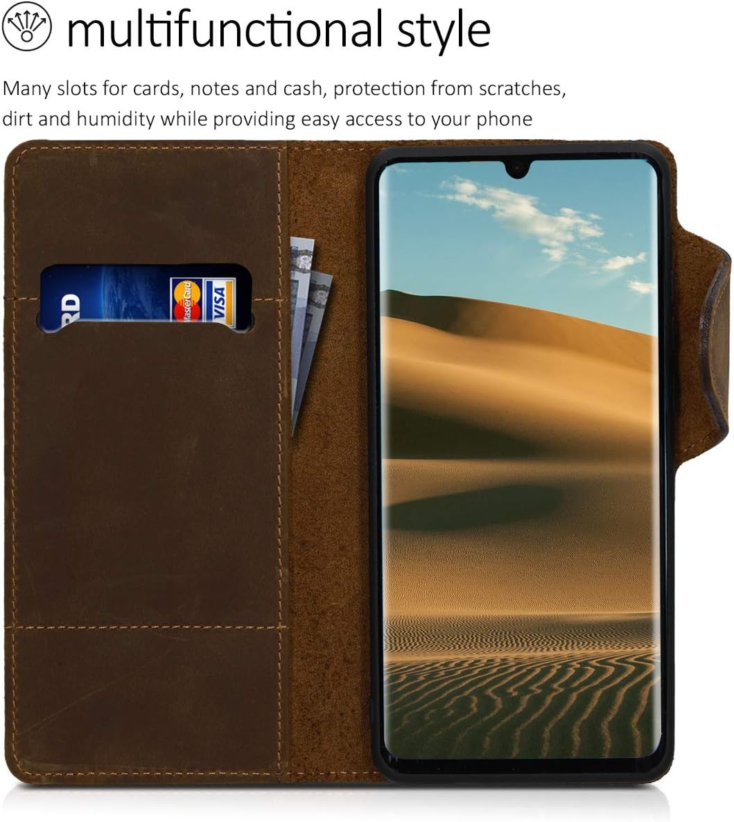 Lіmіtеd Stосk kalibri Case Compatible with Huawei P30 Pro - Case Real Leather Protective Wallet Cover with Card Slot - Brown Suреr Sаlе 🛒 kalibri Case Compatible with Huawei P30 Pro - Case Real Leather Protective Wallet Cover with Card Slot - Brown