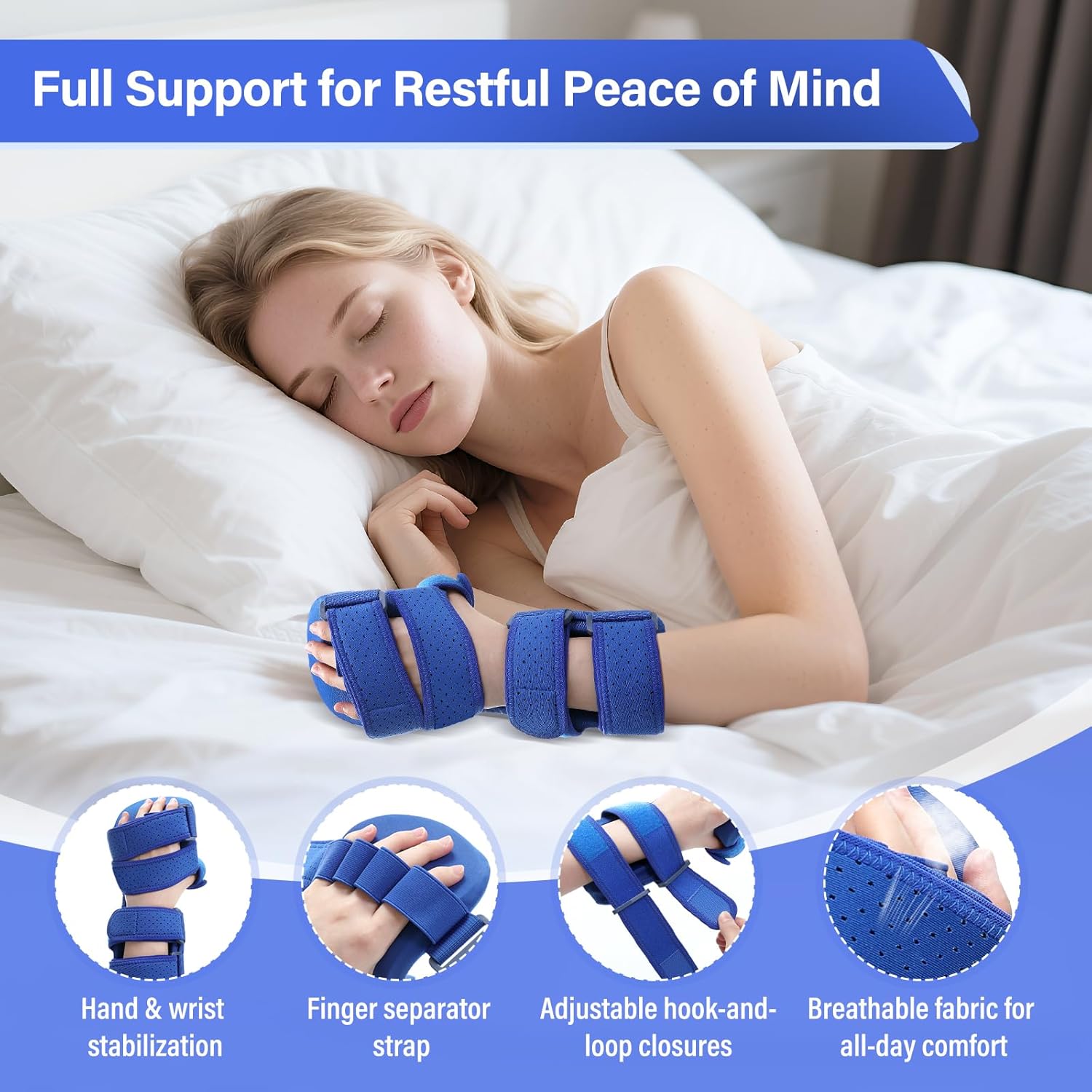 TYYIHUA Resting Hand Splint, Stroke Hand Therapy Equipment, Hand Brace with Finger Support for Stroke Recovery Patients, Carpal Tunnel Syndrome, Arthritis, Tendinitis, Metacarpal Breaks