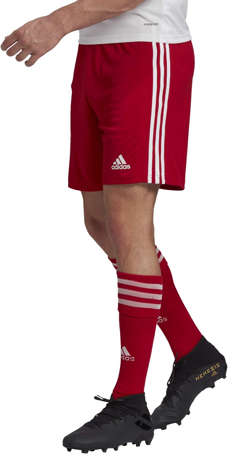 adidas red 3 stripes shorts