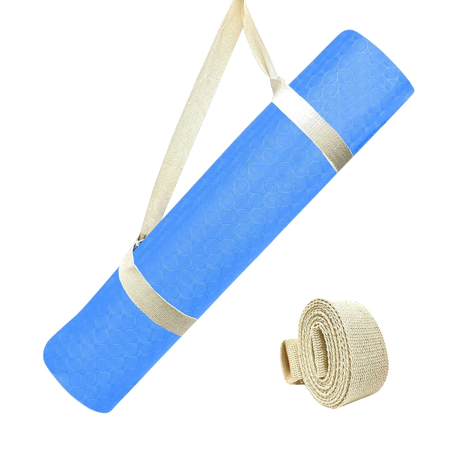 Strauss TPE Yoga Mat | Exercise Mat For Home Workout, Gym and Yoga Sessions | Anti Slip Gym Mat | Workout Mat For Men, Women and Kids | Yoga Mat With Carry Strap | Thickness: 4MM,(Sky Blue)-image-20