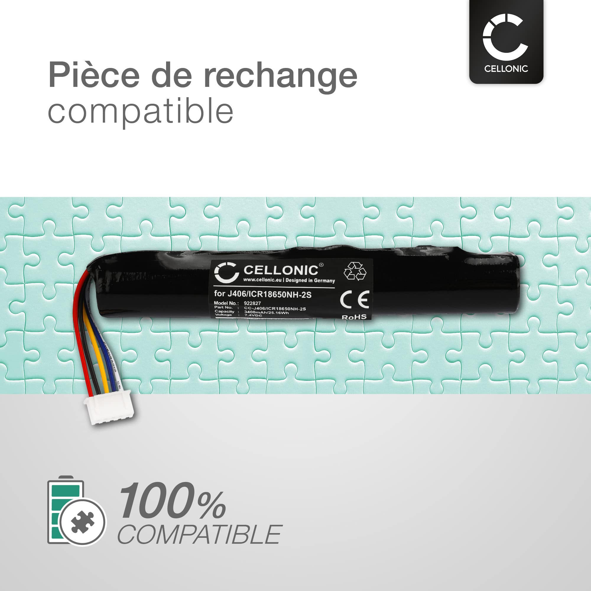 CELLONIC 1x Batterie pour Enceinte Compatible avec Bang & Olufsen BeoPlay A2, BeoLit 17, BeoLit 15 - (3400mAh, 7.4V)