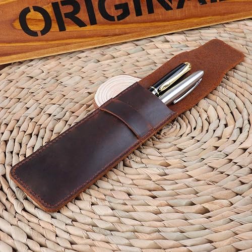 Miniatura 3 de Daimay Funda de cuero para bolígrafos Funda protectora de pluma de cuero Funda protectora de pluma de cuero de caballo loco - Marrón