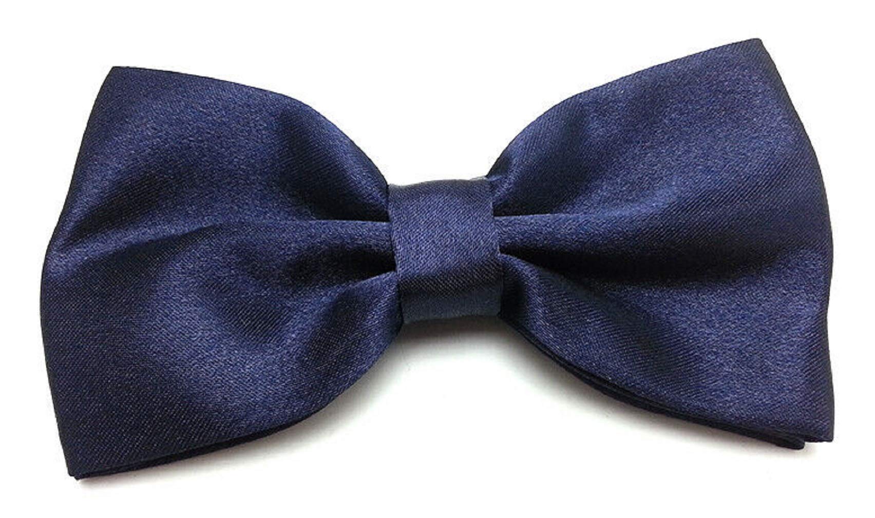 L&L® Mens Pre Tied Plain Satin Clip On Bow tie Wedding Party Fancy (Navy blue)