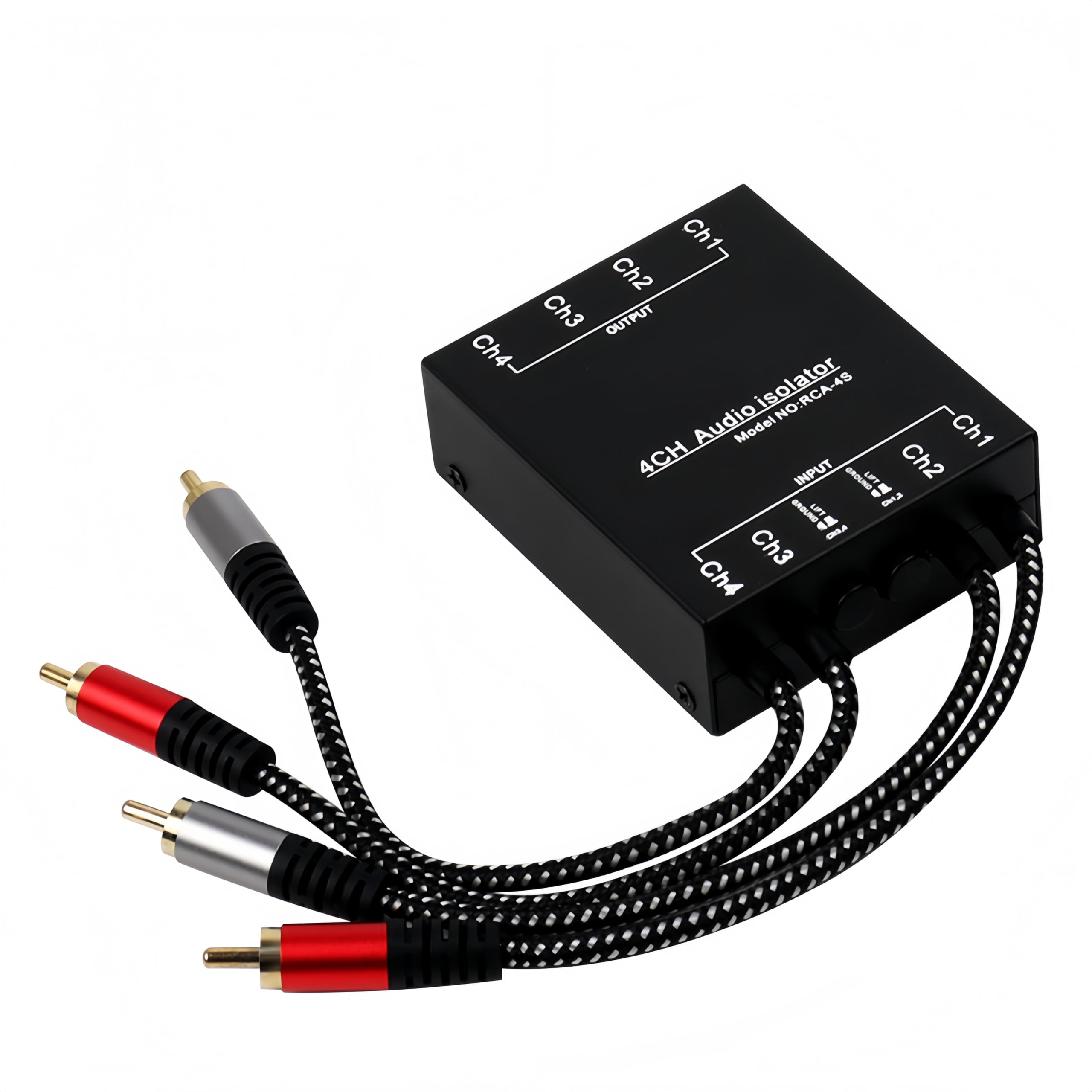 Isolateur de boucle de terre RCA 4 canaux avec connecteur, pour voiture
