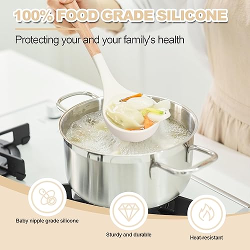 Miniatura 3 de AIKKIL - Juego de utensilios de cocina de silicona, juego de 28 utensilios de cocina blancos con asas de madera, pinzas, espátula, servidor de