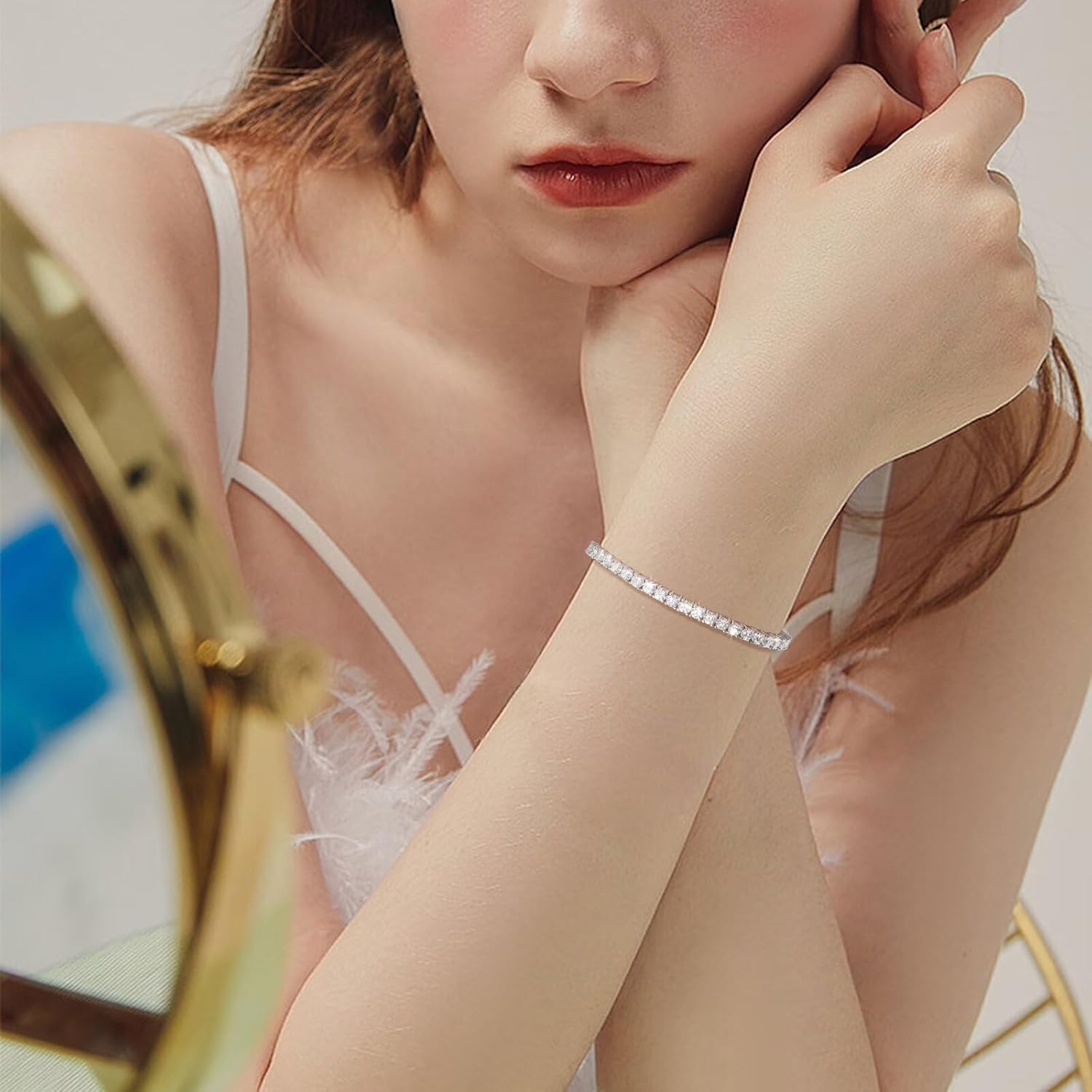 Moissanite Tennis Bracelet 1.79ct-8.69ct Adjustable Bracelet for Women 18K White Gold Plated S925 Sterling Silver Tennis Bracelet D Color VVS1 Round Cut 2/3/4mm Moissanite Bracelet Gifts for Wife/Mom - Image 10