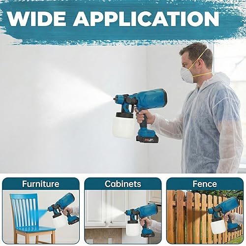 Miniatura 6 de Cordless Paint Sprayer with 2 Batteries, 600W High Power HVLP Spray Gun for House Painting, Fence, Cabinets, Handheld Electric Paint Gun with 800ml