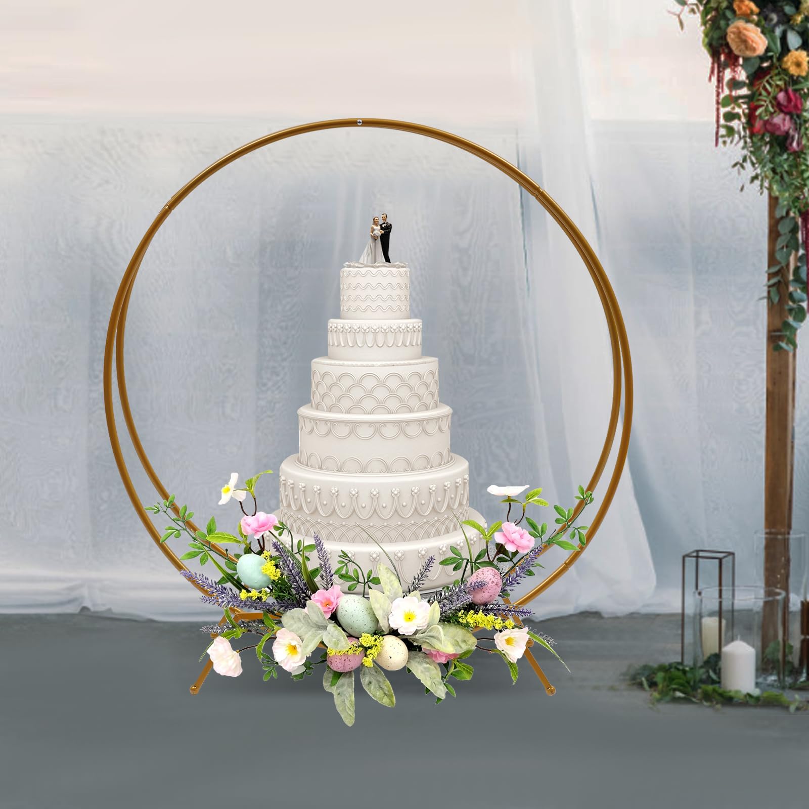 Soporte para tartas de 80 cm, con forma de arco, fruta, postre, decoración para fiestas, arco de flores, extraíble, fácil de transportar y reutilizable, globos, kit de presentación de alimentos,