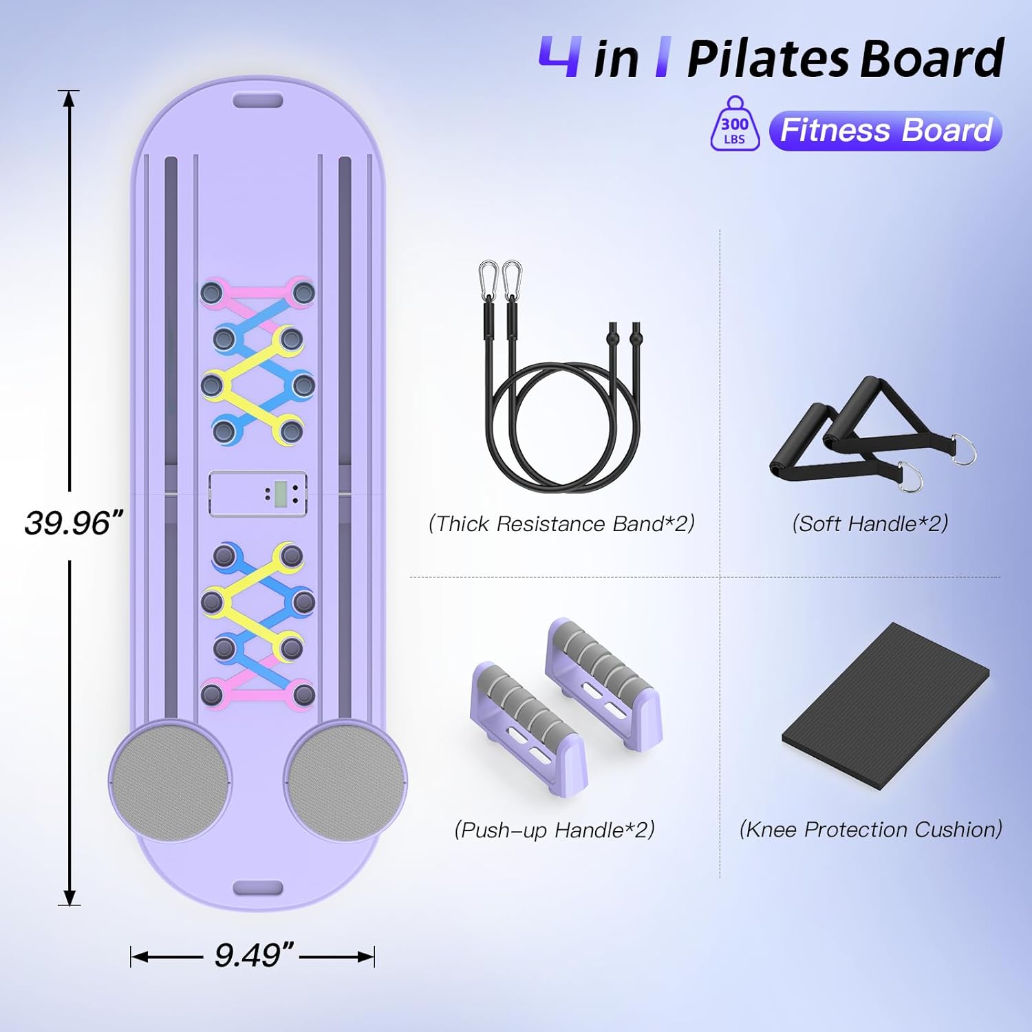 Pilates Board Pilates Reformer Set for Women, 4 in 1 Foldable Pilates Equipment with Timer, Portable Pilates Machine for Home Workout, Fitness, Exercise, Ab, Core Purple