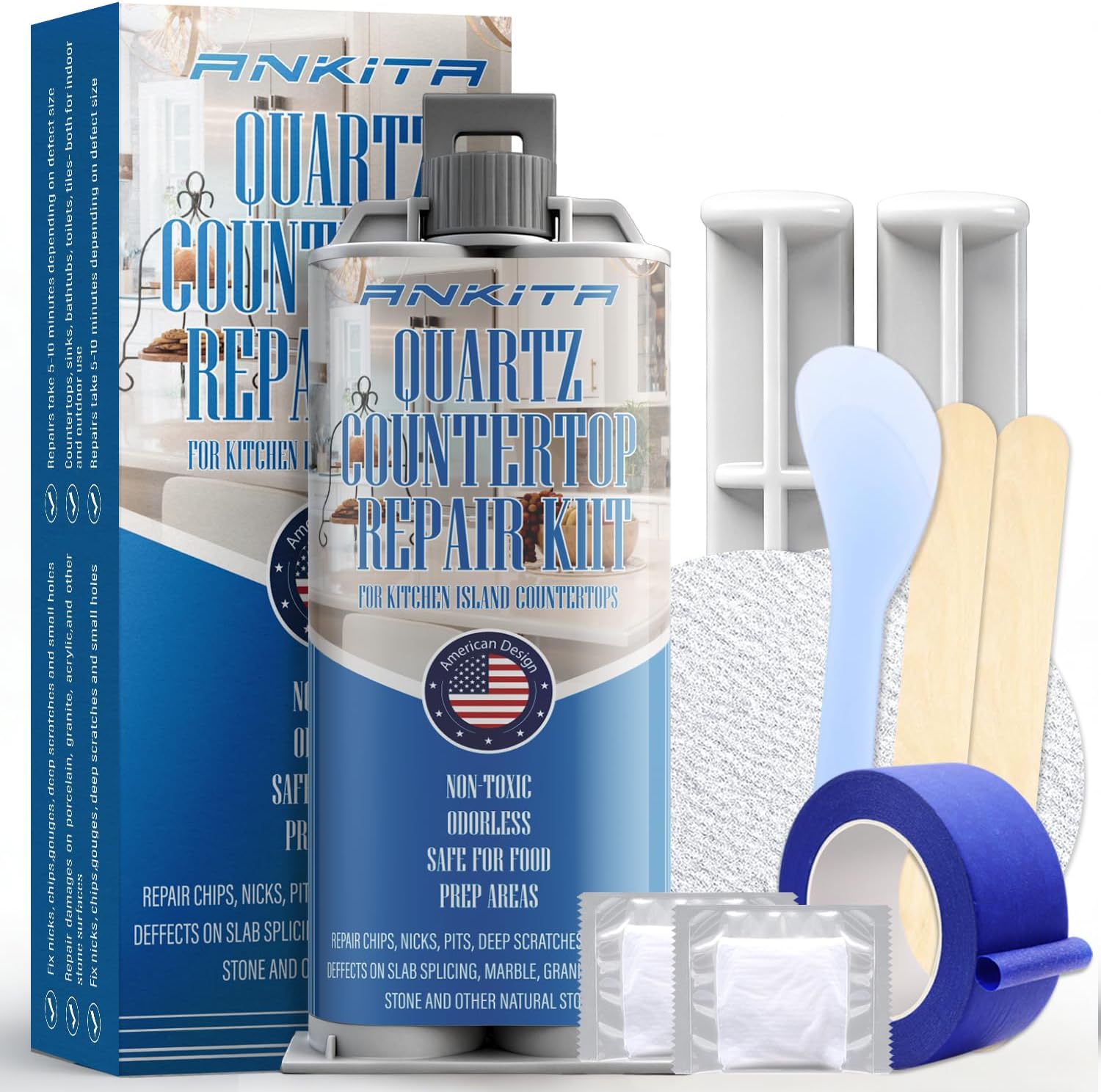 Quartz Countertop Repair Kit (White), Quick-Drying Quartz Repair Kit for Edge Chips, Cracks, Scratches, Nicks on Quartz, Granite, Marble, Porcelain and Other Natural Stone Surfaces