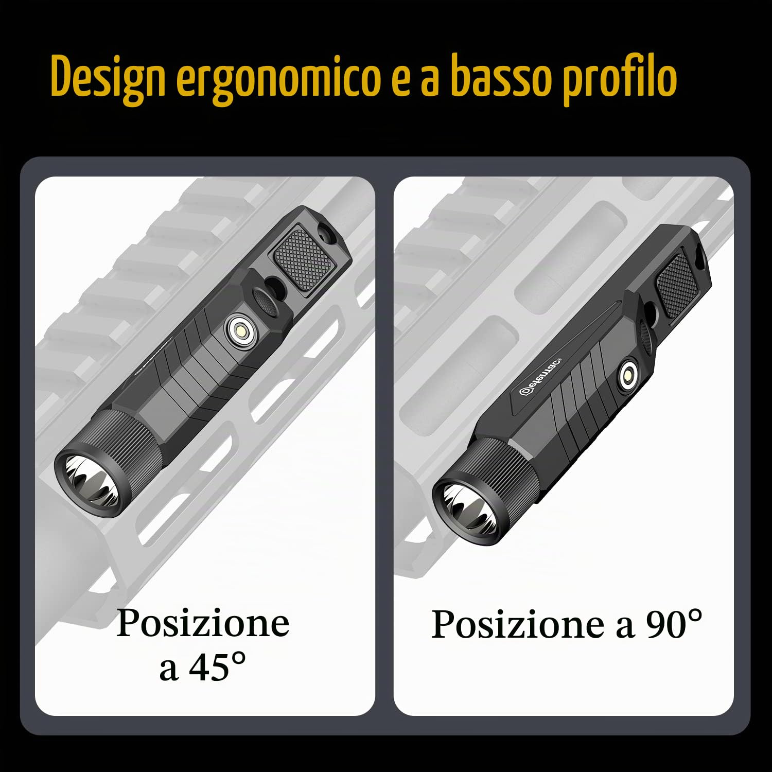 DEFENTAC Torcia tattica zoomabile 1750lm con momentanea e stroboscopica per fucile, luce per armi con interruttore a pressione integrato, compatibile con superficie ferroviaria M-Lok, ricaricabile