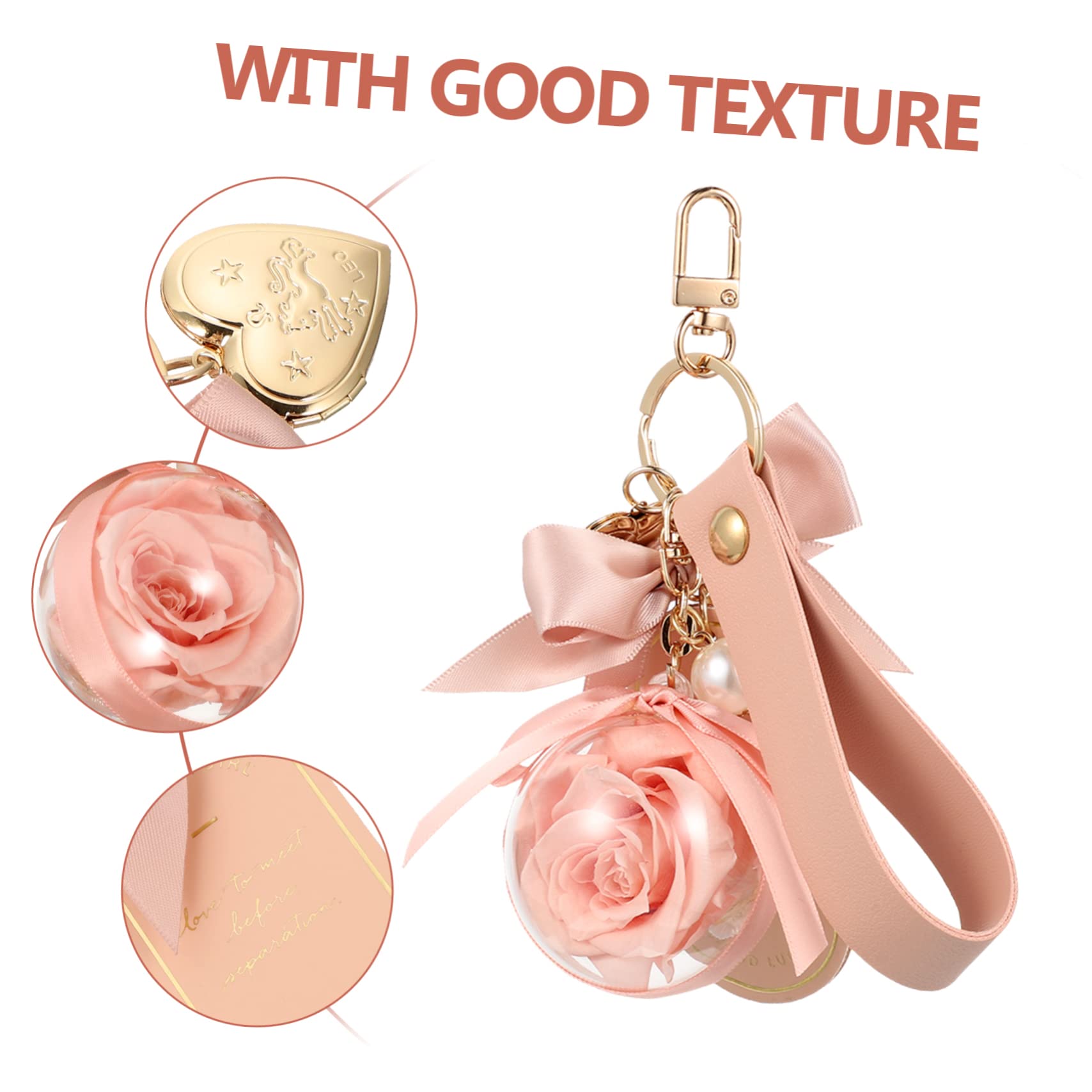 VALICLUD 3st Konservierter Blumen-schlüsselanhänger Geldbörse Bastelt Rosen-schlüsselanhänger Ewige Rosenkette Ringe Karte Taschenanhänger Aus Kirsche Perlmuttarmband Perlen Acryl Rosa